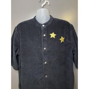 Urban Outfitters Shirt Mens Large Black Corduroy Snap Front Star Glitter Casual